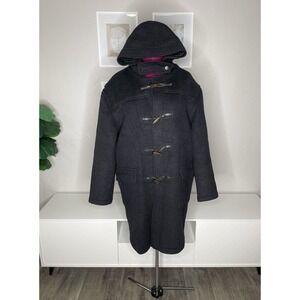 Gloverall Duffle Coat Women's USA 44 Charcoal Wool Toggle Hooded Made in England